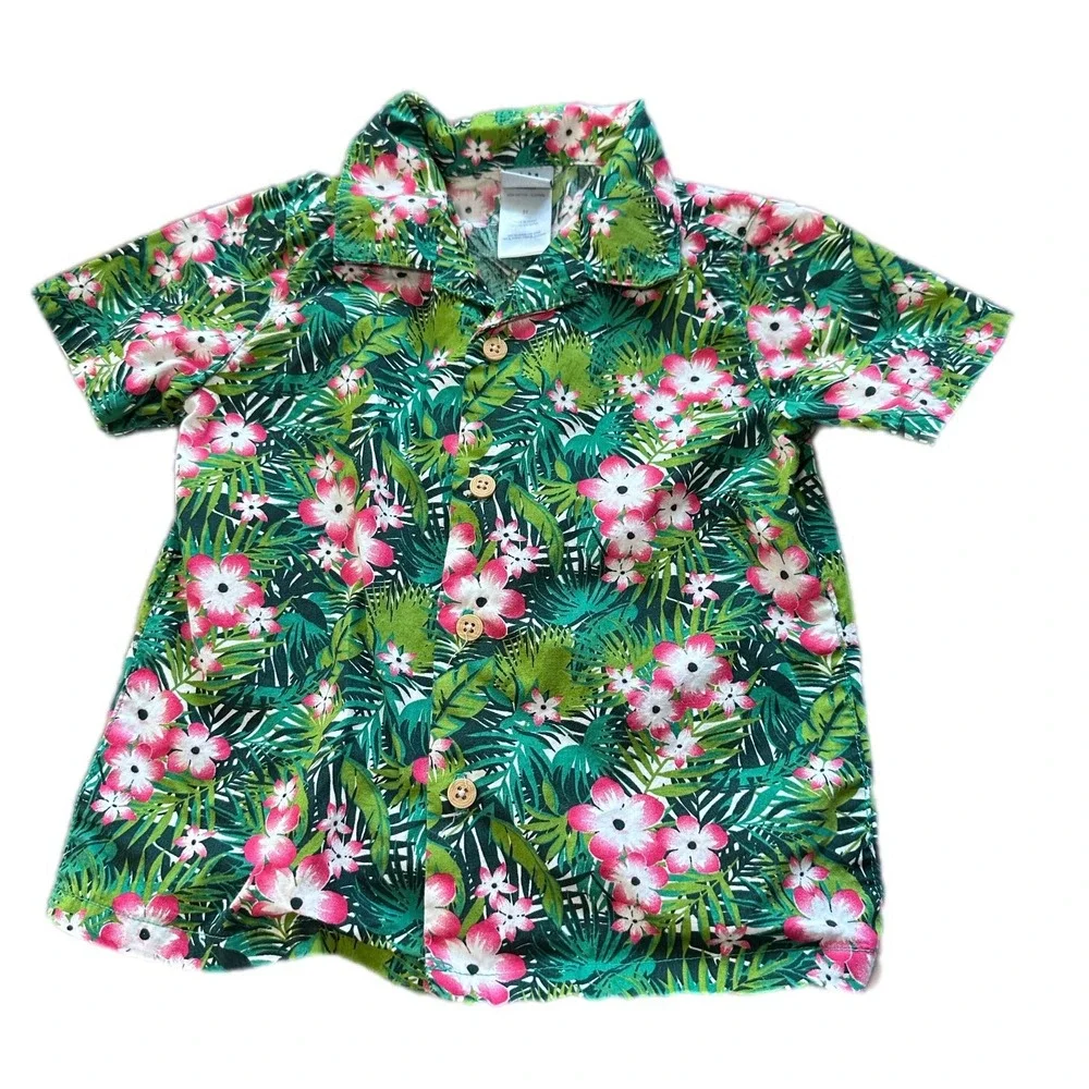 Little Lad Tropical Floral Shirt and Shorts Set Kids 3T Green‎ Pink Excellent